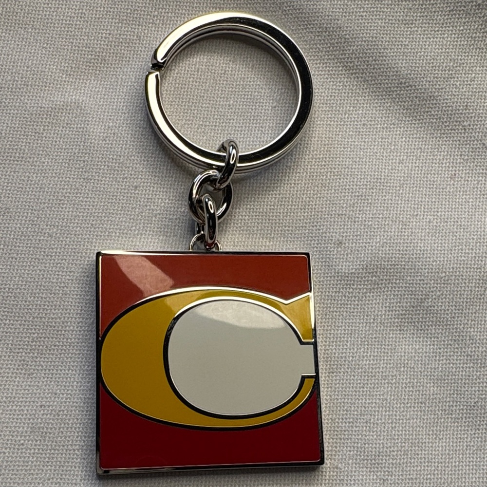 Coach Enamel Key & Card Holder in Red and Yellow